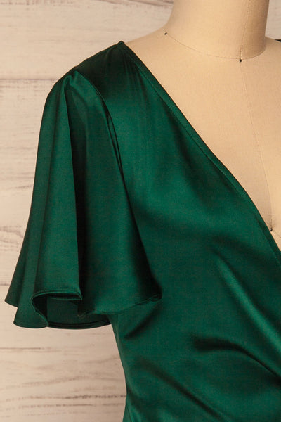 Fasano Green Short Silky Wrap Dress | La petite garçonne  side close-up