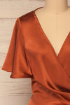 Fasano Rust Short Silky Wrap Dress | La petite garçonne front close-up