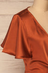 Fasano Rust Short Silky Wrap Dress | La petite garçonne side close-up
