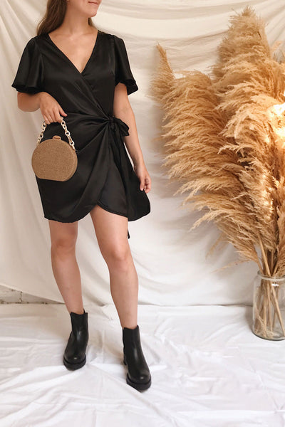 Fasano Black Short Silky Wrap Dress | La petite garçonne model look