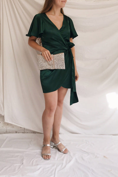 Fasano Green Short Silky Wrap Dress | La petite garçonne model look 2