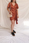 Fasano Rust Short Silky Wrap Dress | La petite garçonne model look