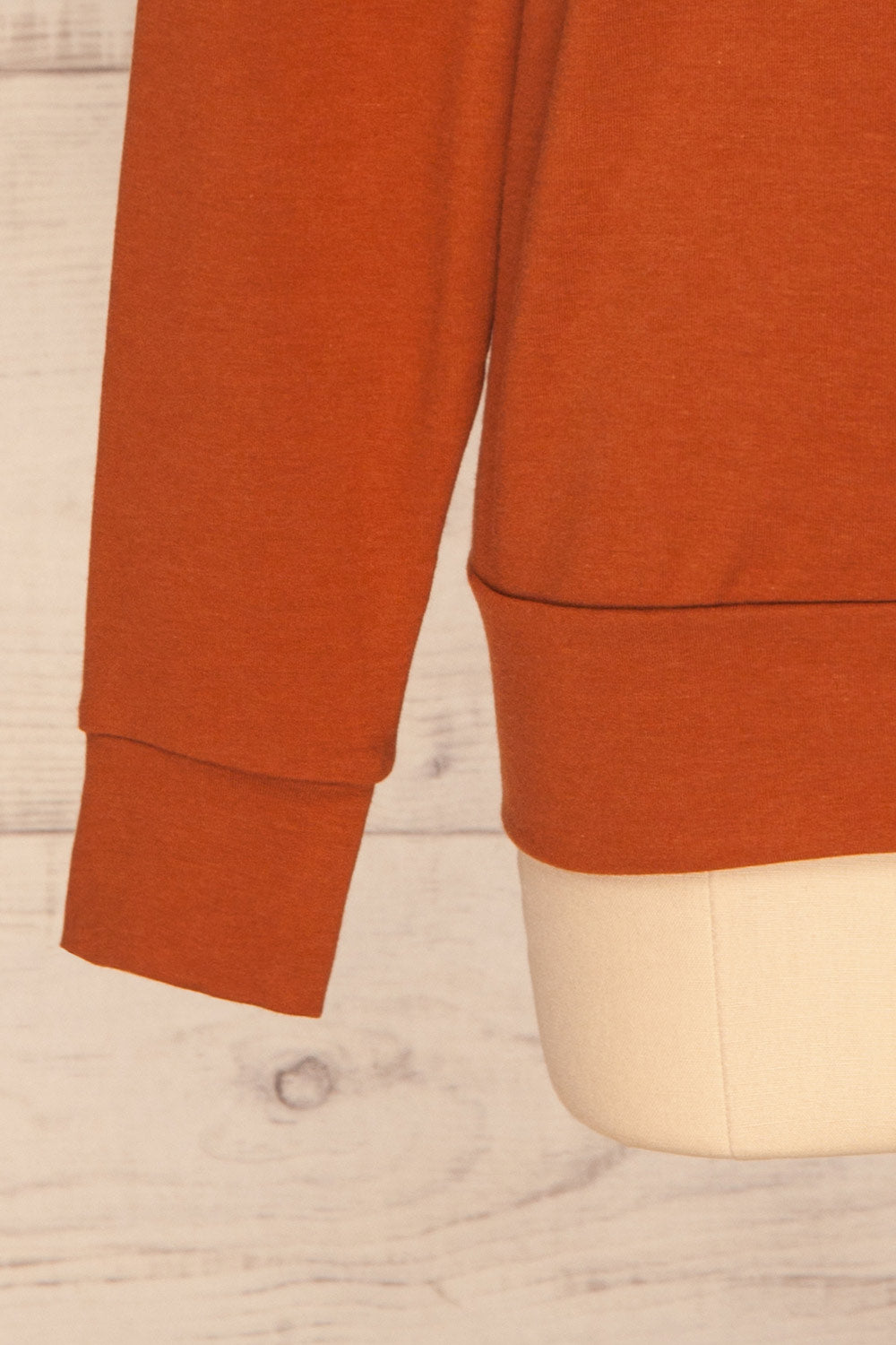 Fasseland Clay Burnt Orange Long Sleeved Top | La Petite Garçonne bottom close-up