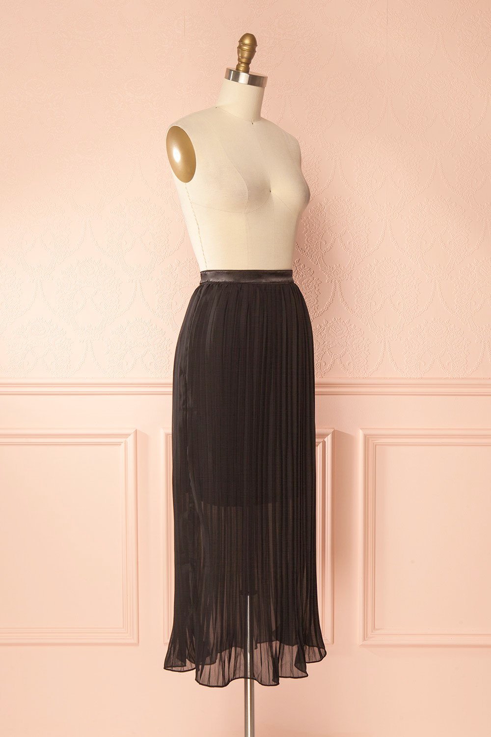 Fatema Noir Black Pleated Midi Skirt | Boutique 1861