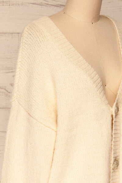 Fauske Avoine Cream Knit Button-Up Cardigan | La Petite Garçonne side close-up