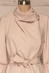 Faylinn Beige Cascade Draped Collar Coat front close up neck | La petite garçonne