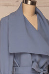 Faylinn Blue Cascade Draped Collar Coat side close up | La petite garçonne