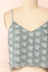 Fedir Teal Cropped Cami Top with Appliqué Flowers | Boutique 1861 front close-up