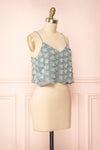 Fedir Teal Cropped Cami Top with Appliqué Flowers | Boutique 1861 side view