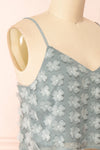 Fedir Teal Cropped Cami Top with Appliqué Flowers | Boutique 1861 side close-up
