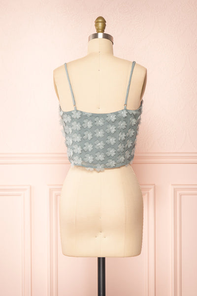 Fedir Teal Cropped Cami Top with Appliqué Flowers | Boutique 1861 back view