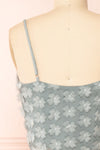 Fedir Teal Cropped Cami Top with Appliqué Flowers | Boutique 1861 back close-up