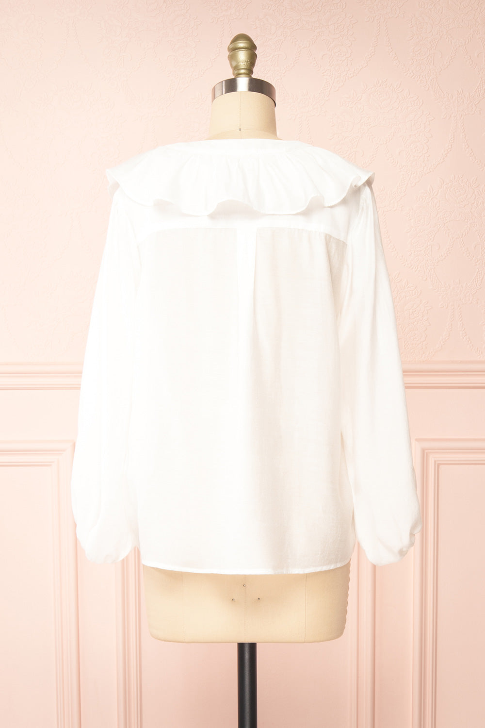 Felicie White Long Sleeve Blouse w/ Ruffle Collar | Boutique 1861 back view