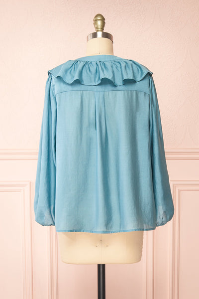 Felicie Blue Long Sleeve Blouse w/ Ruffle Collar | Boutique 1861 back view