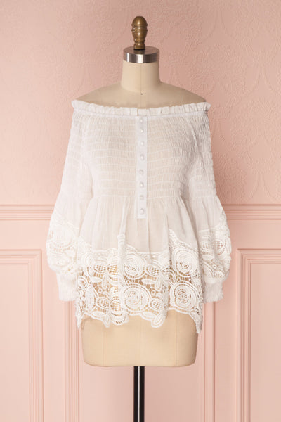 Felisha Ivory Flare Long Sleeves Off Shoulder Top | Boutique 1861