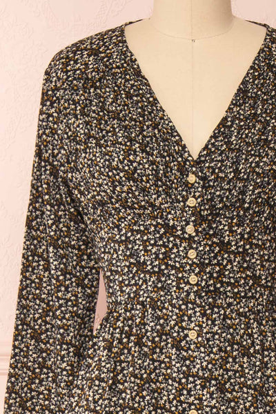 Fenella Black & White Button-Up Midi Dress | Boutique 1861 front close-up
