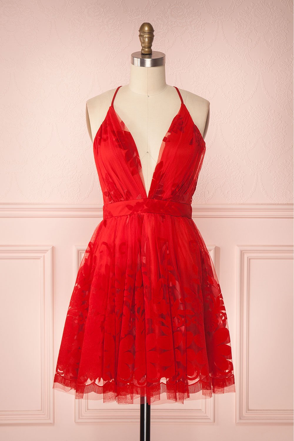 Filly Fire Red Velvet Pattern Short Party Dress | Boutique 1861