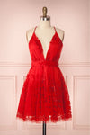 Filly Fire Red Velvet Pattern Short Party Dress | Boutique 1861