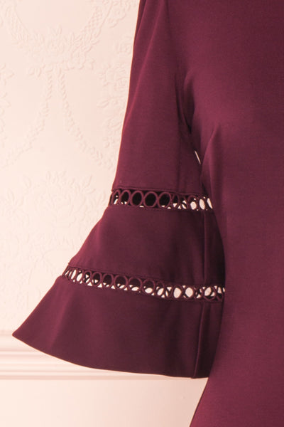 Filnio Burgundy Fitted Ted Baker Cocktail Dress  | SLEEVE  DETAIL | Boutique 1861