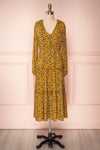 Flamands Yellow Floral Midi Dress with Long Sleeves | Boutique 1861  front view