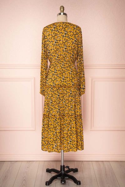Flamands Yellow Floral Midi Dress with Long Sleeves | Boutique 1861 back view