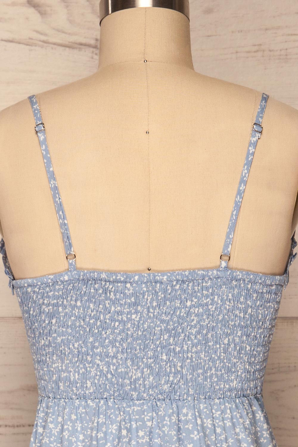 Fleurance Light Blue Patterned Short Dress | La petite garçonne back view