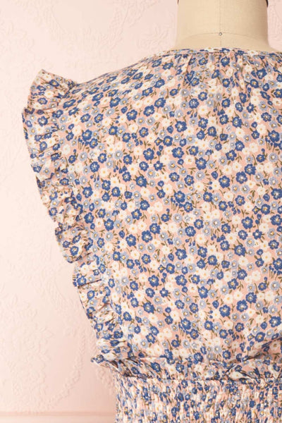 Florenza Short Pink Floral Ruffle Dress | Boutique 1861 back close-up