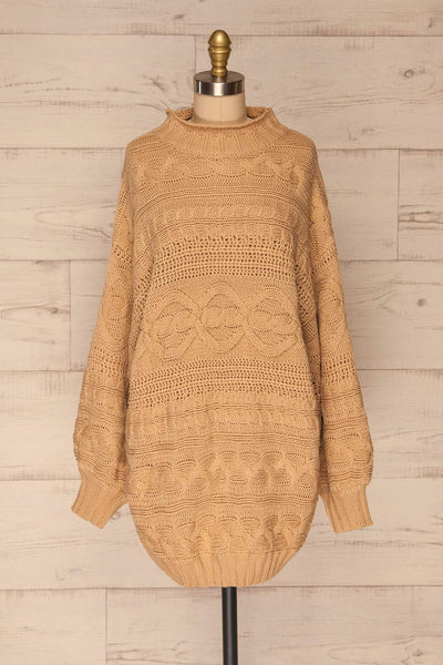 Folegrand Beige Knitted Sweater Dress | La petite garçonne front view