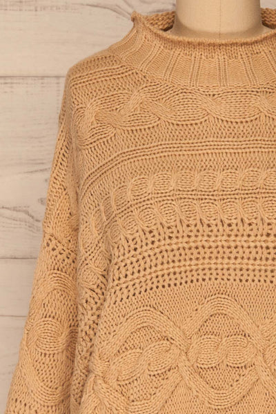 Folegrand Beige Knitted Sweater Dress | La petite garçonne front close-up