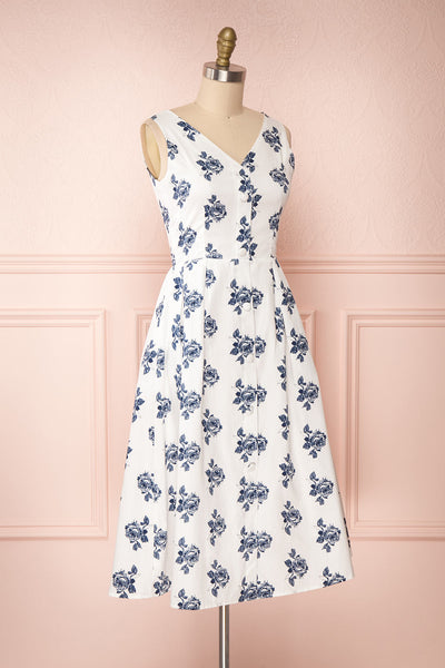 Folium White Midi Summer Dress w/ Flowers | Boutique 1861 side view