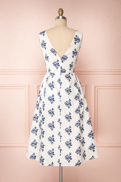 Folium White Midi Summer Dress w/ Flowers | Boutique 1861 back view