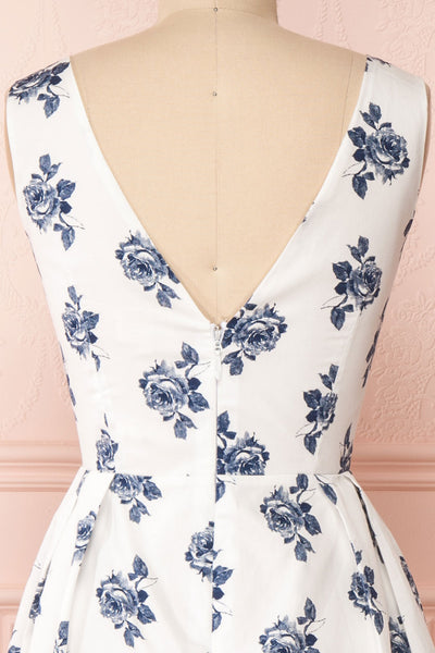 Folium White Midi Summer Dress w/ Flowers | Boutique 1861 back close-up
