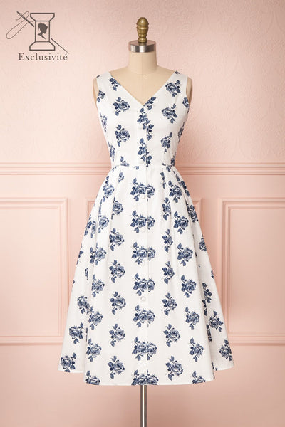Folium White Floral Midi Summer Dress | Boutique 1861
