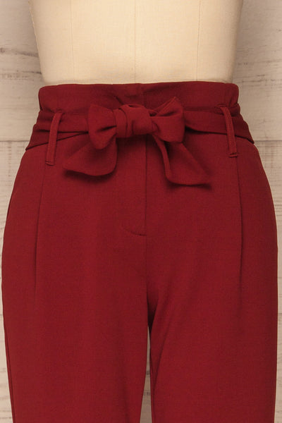 Forenza Burgundy High-Waisted Pleated Pants | La Petite Garçonne front close-up