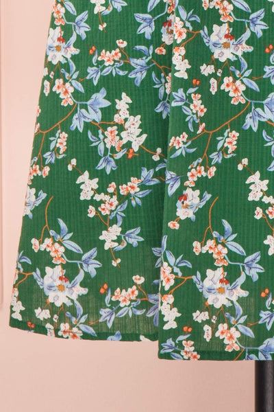 Frieda Green Floral Short Sleeve Midi Dress | Boutique 1861 bottom close-up