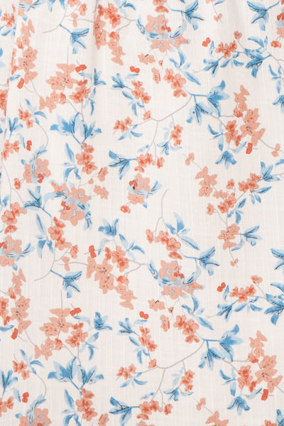 Frieda White Floral Short Sleeve Midi Dress | Boutique 1861 fabric
