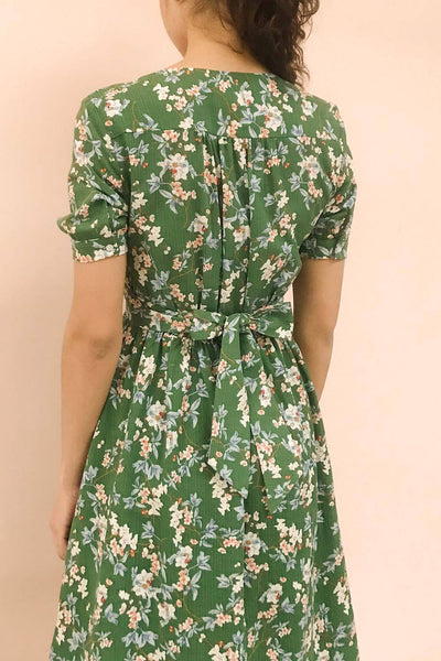 Frieda Green Floral Short Sleeve Midi Dress | Boutique 1861 model back 1