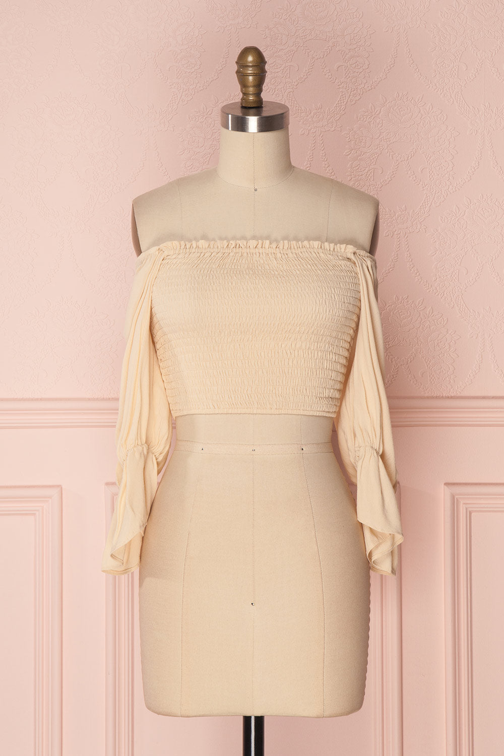 Fusako Beige Fitted Off-Shoulder Crop Top | Boutique 1861 1