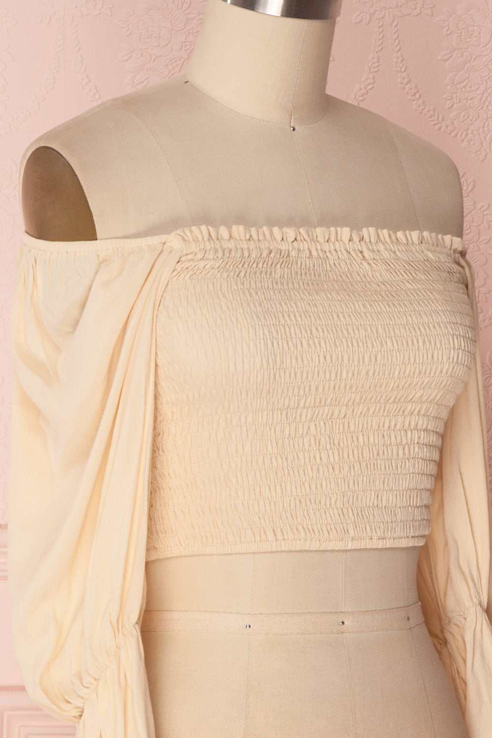 Fusako Beige Fitted Off-Shoulder Crop Top | Boutique 1861 4