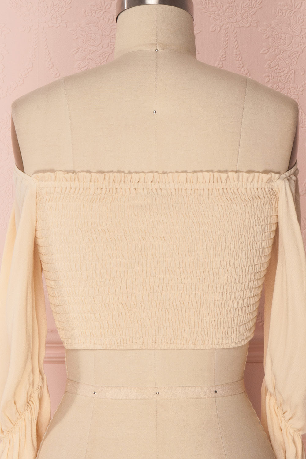 Fusako Beige Fitted Off-Shoulder Crop Top | Boutique 1861 6