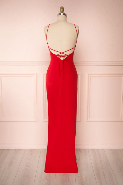 Gabella Red Fitted Polymorphous Gown | La petite garçonne front view