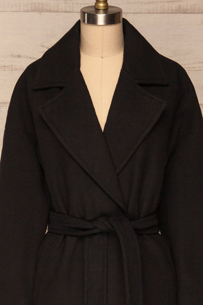 Gabrovo Black Felt Trench Coat w/ Pockets | La Petite Garçonne front close-up