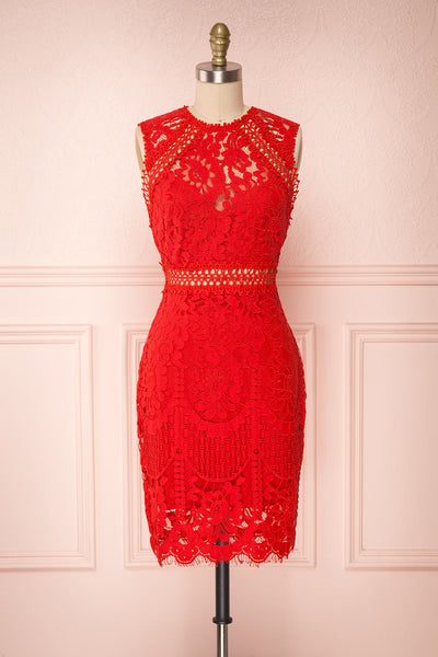 Gabryelli Rouge Red Lace Fitted Cocktail Dress | Boutique 1861