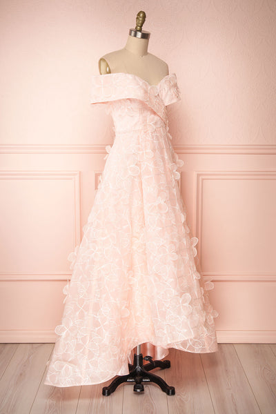 Galyna Pink Floral Off-Shoulder A-Line Gown | Boutique 1861 side view