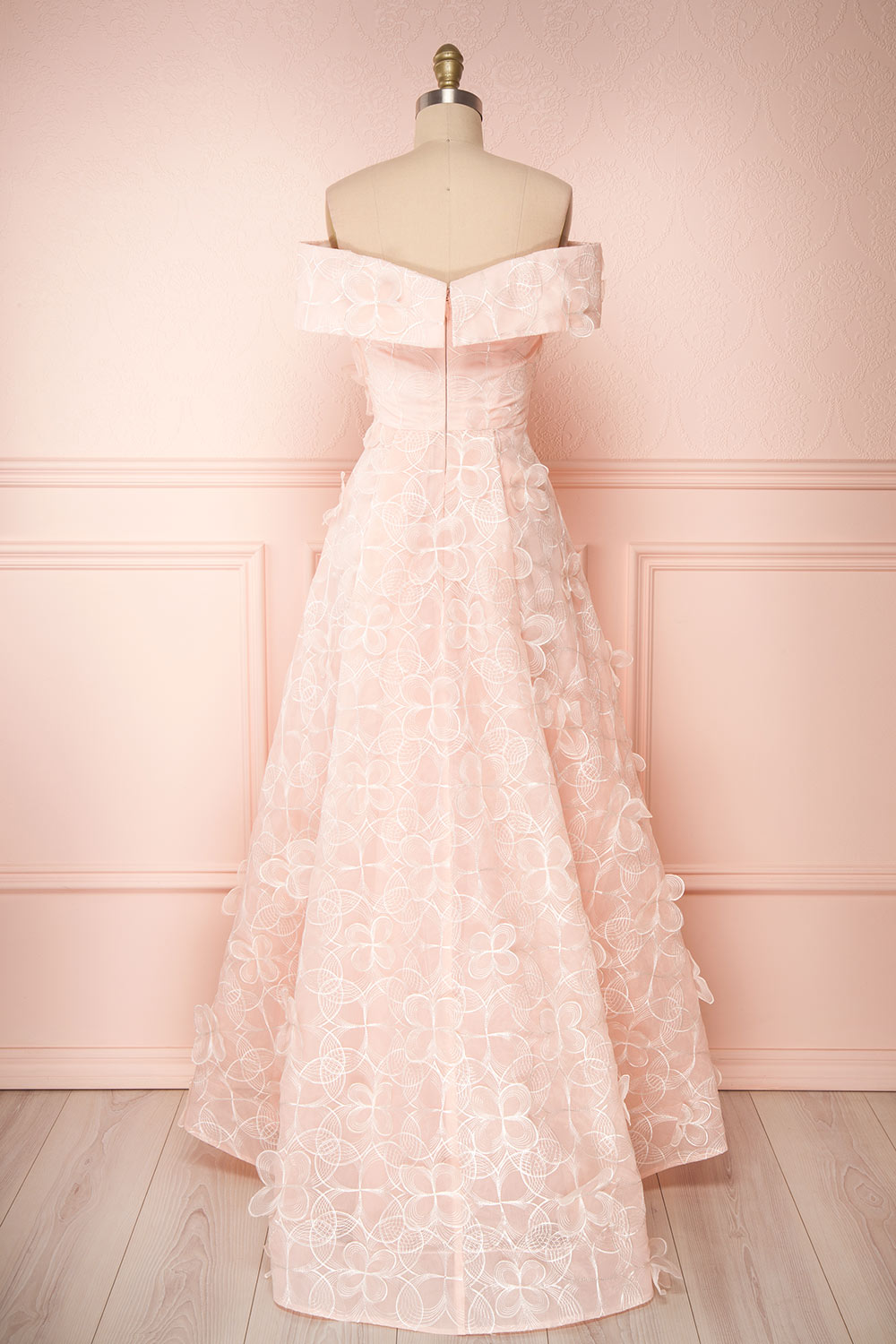 Galyna Pink Floral Off-Shoulder A-Line Gown | Boutique 1861 back view 