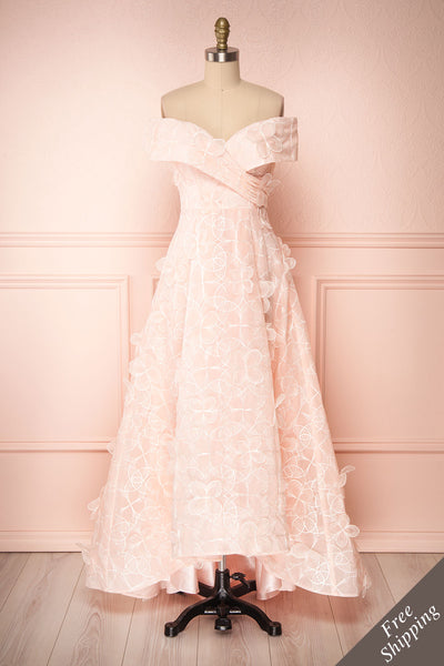 Galyna Pink Floral Off-Shoulder A-Line Gown | Boutique 1861 front view