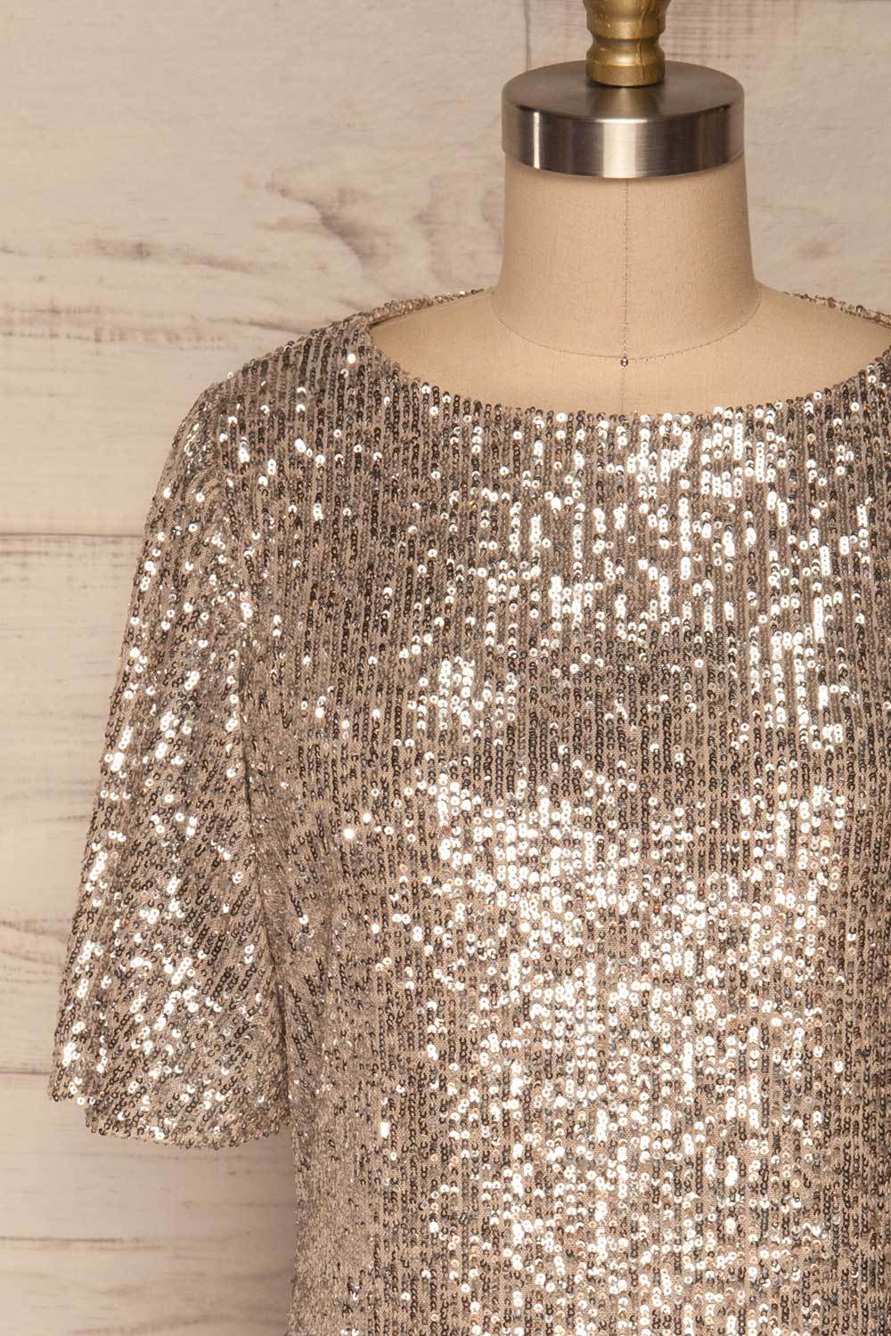 Gamze Argent Silver Sequin Short Shift Dress front close up | La Petite Garçonne