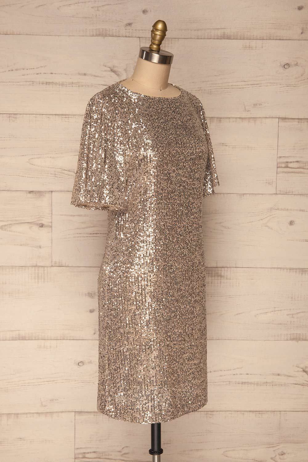 Gamze Argent Silver Sequin Short Shift Dress side view | La Petite Garçonne