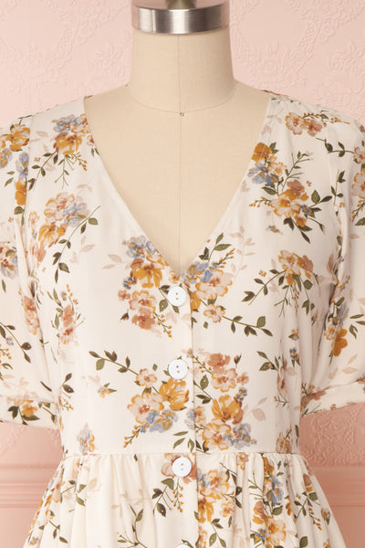 Gandiva White Floral Button-Up Dress | Boutique 1861 front close up