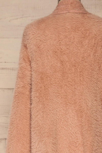 Gandra Blush Pink Long Fuzzy Cardigan | La petite garçonne back close-up